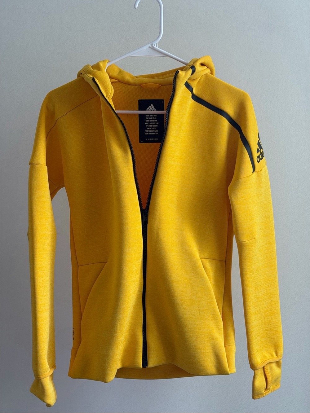 adidas Yellow Hooded Full-Zip Jacket with Black Accents